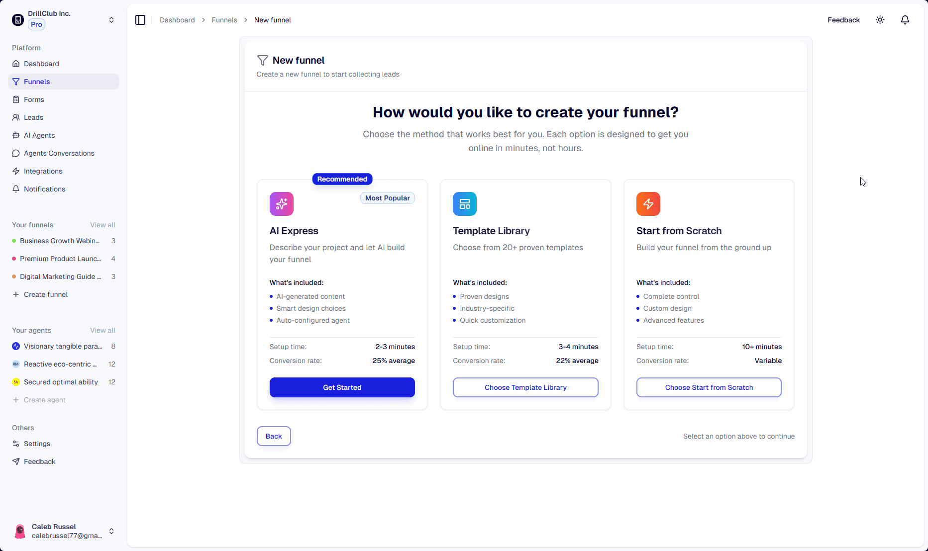 A preview of the Agorasafe Funnel creation process