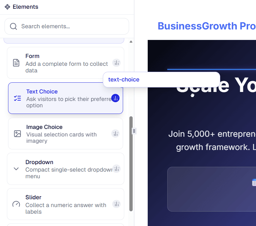 Drag-and-drop funnel builder interface