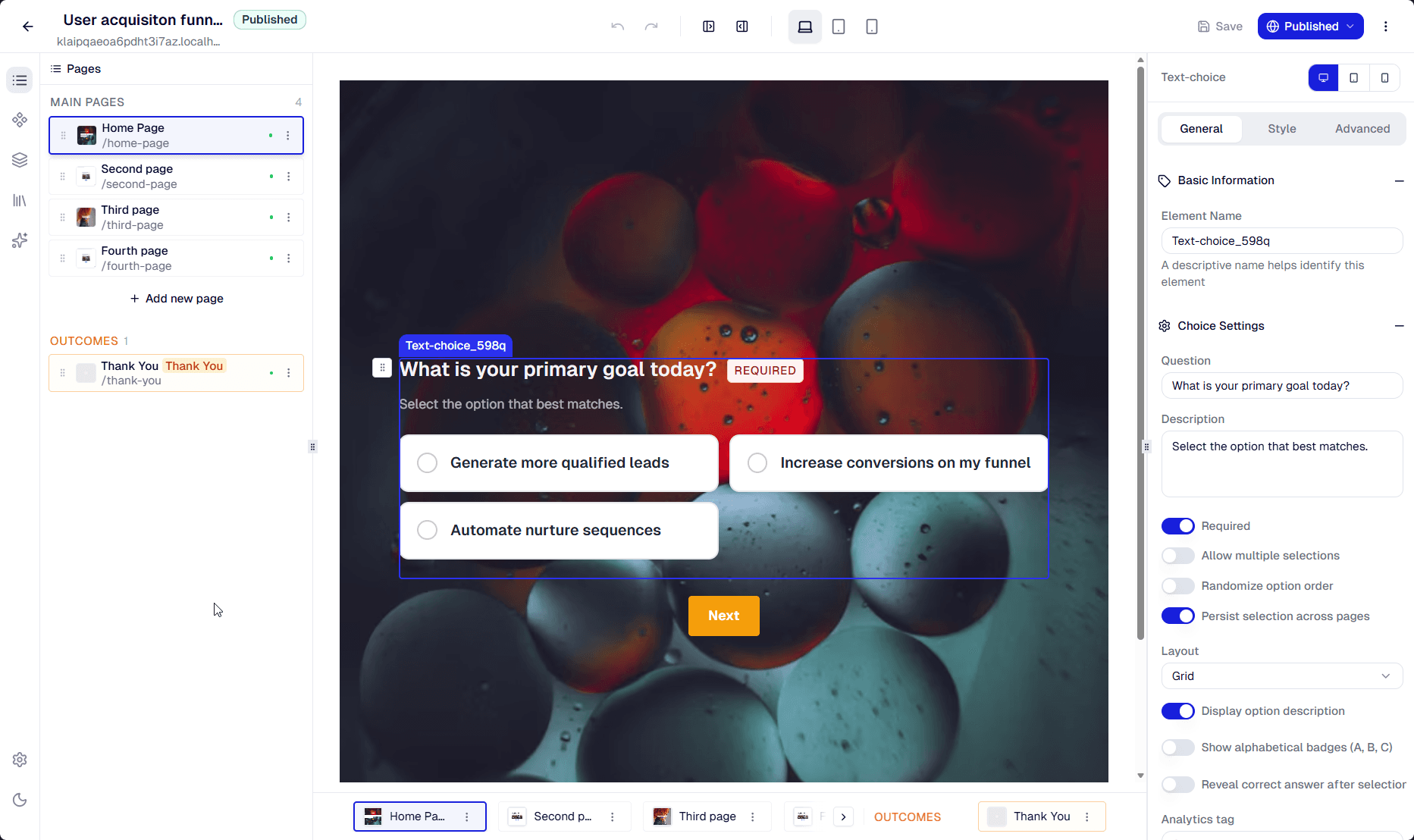 A preview of the Agorasafe Funnel Editor web app